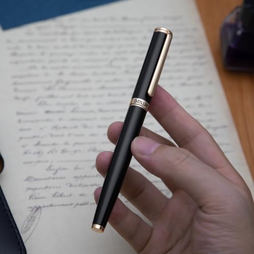 Piano Lacquered Luxury Fountain pen,24K Gold Trim,Fine Nib,Germany Schneider Ink Converter & 6 Ink Cartridges,Exquisite Leather Box-Best Pen Gift Set for Men & Women Professional
