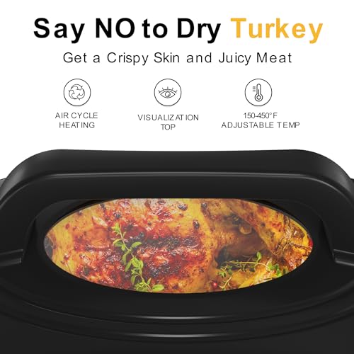 Sunvivi 30lb 26-Quart Roaster Oven, Electric Roaster Oven with Viewing Lid, Turkey Roaster with Unique Defrost/Warm Function, Large Roaster with Removable Pan & Rack, Stainless Steel, Silver
