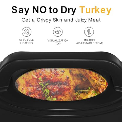 Sunvivi 30lb 26-Quart Roaster Oven, Electric Roaster Oven with Viewing Lid, Turkey Roaster with Unique Defrost/Warm Function, Large Roaster with Removable Pan & Rack, Stainless Steel, Silver