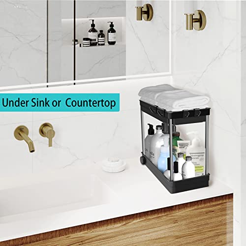 [Upgrade Wheels] Durmmur 2 Packs Under Sink Organizers and Storage, Multi-Purpose 2 Tier Bathroom Organization Countertop or Undersink Shelf, Kitchen Under Cabinet Container Basket Caddy