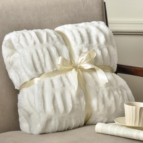Faux Fur Throw Blanket Reversible Plush for Couch