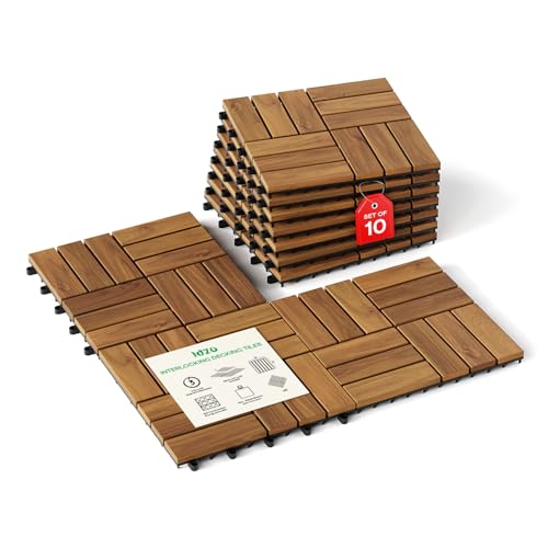 10 Pack Interlocking Acacia Wood Deck Tiles