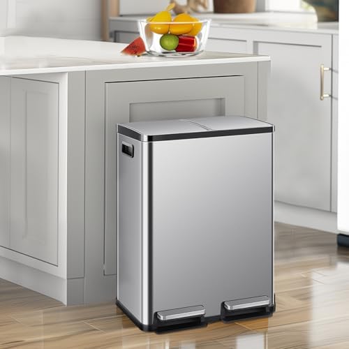 16 Gallon Dual Compartment Stainless Steel Trash Can