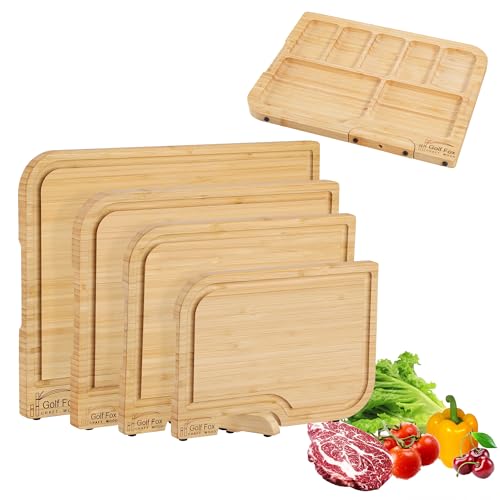 4 Pack Bamboo Cutting Board Set with Stand