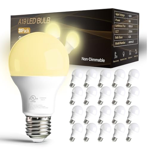 20 Pack LED A19 60W Equivalent Light Bulbs