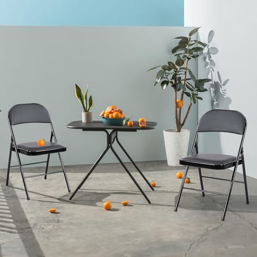 Sweetcrispy Folding Chair 4 Pack, Leather Padded Folding Chairs, Sturdy Metal Foldable Chairs, Easy to Use and Store, Outdoor and Indoor, for Home, Office, Party, Comfy, Black