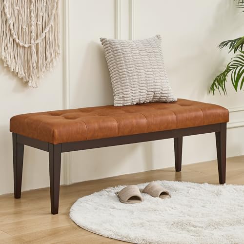 47.2" Button-Tufted Faux Leather Entryway Bench