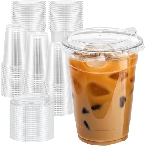 100 Pack 16 oz Plastic Cups with Lids Disposable