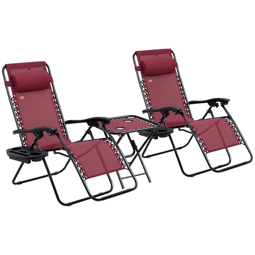 3 Piece Outsunny Zero Gravity Chair and Table Set