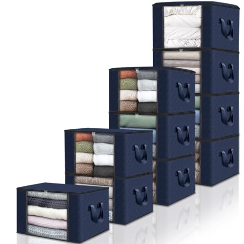 10 Pack Clothes and Blanket Storage Bags with Lids