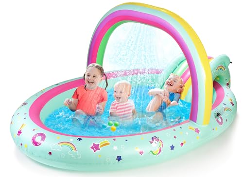 Unicorn Inflatable Kiddie Pool Play Center with Slide