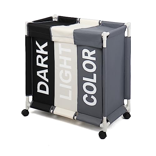3 Section Rolling Laundry Sorter Hamper Basket Organizer