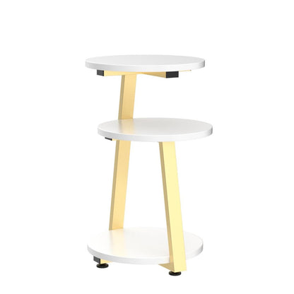 BEWISHOME Round End Table Side Table with Metal Frame, Accent Bedside Table Nightstand with 3-Tier Shelves, Small Table for Living Room Bedroom Couch Table Small Coffee Table White Gold KTZ41M