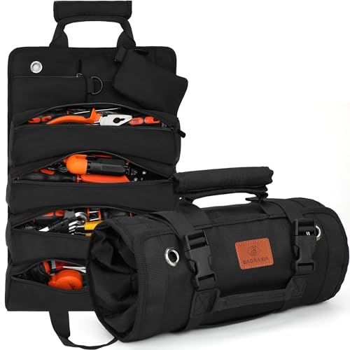 Roll Up Tool Bag with 2 Detachable Pouches Organizer