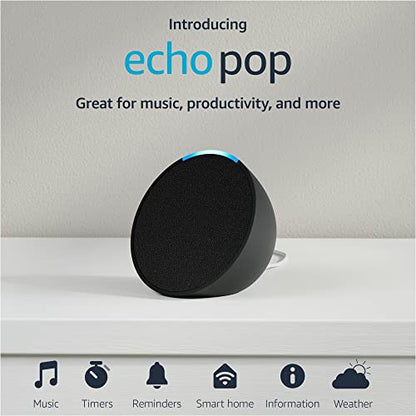 Amazon Echo Pop | Alexa fits in anywhere: bedroom, living room, bathroom, office, and small spaces | Charcoal