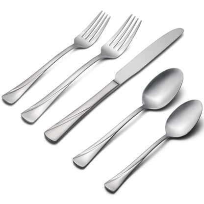 Alata Alice 20-Piece Silverware Set Stainless Steel Flatware Set,Service for 4,Matte Satin Polished Cutlery Set,Dishwasher Safe