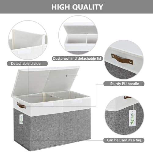 Bagnizer Large Toy Storage Box with Lids, Collapsible Sturdy Baby Storage Organizer Chest Bin Basket for Kids, Boys, Girls, Playroom, Nursery, Bedroom, Closet 25"x13"x16" (Gray and White)