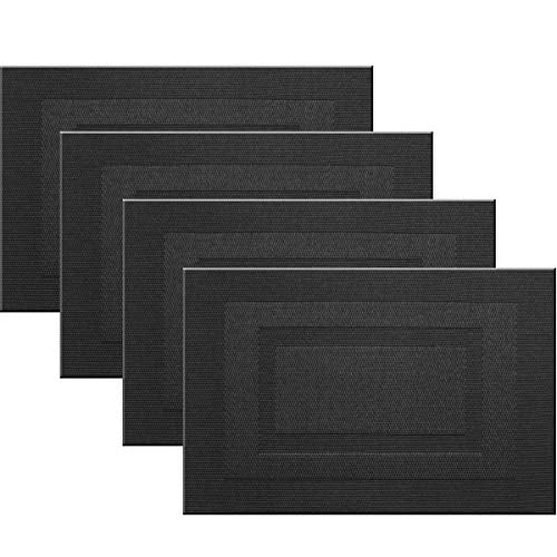 Bright Dream Place Mats Indoor set of 4 Placemasts Woven Washable Easy to Clean PVC Placemat (placemats Set of 4, Black)
