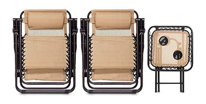 Amazon Basics Outdoor Mesh Adjustable Zero Gravity Lounge Chair Recliners with Side Table, 35 x 26 x 43 inches, Beige