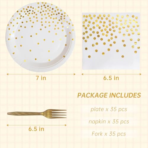 105 Pack Disposable Gold Dot Paper Plates and Napkins