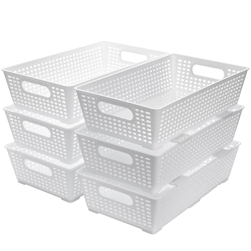6 Pack Stackable Woven Plastic Storage Baskets