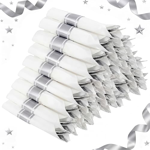 60 Set Pre-Rolled Disposable Silverware with Napkins