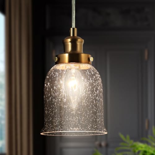 Modern Pendant Light with Seeded Glass Shade