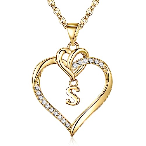 Heart Initial Pendant Necklace for Women