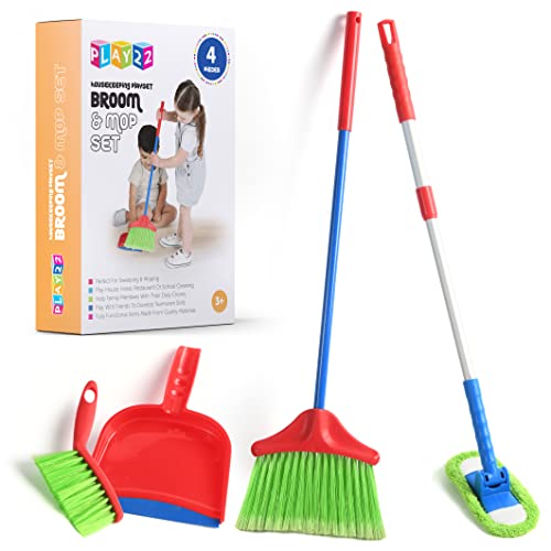 4 Piece Kids Cleaning Toy Set with Broom Mop