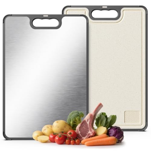 Double-Sided Stainless Steel and Wheat Straw Cutting Board