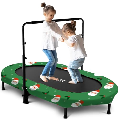 56" Double Kids Trampoline with Adjustable Handlebar