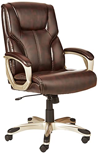 Amazon Basics Executive Home Office Desk Chair with Padded Armrests, Adjustable Height and Tilt, Rolling Swivel Chair, 275 Pound Capacity, Brown and Gold