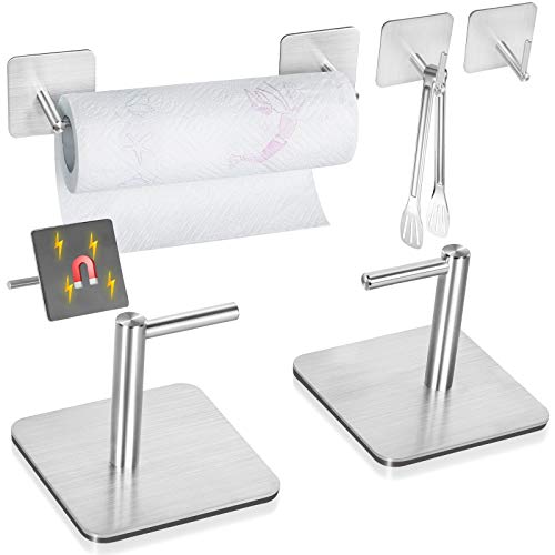 Magnetic Paper Towel Holder Heavy Duty Steel Holder with Magnetic Backing - Fit for Large Paper Towels or Use as Hook for Kitchen, Storage Closets, Grill, Garage (magnetic-1pair-brushed)