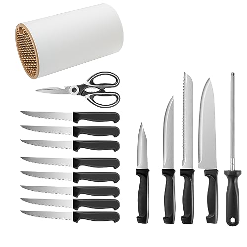 16 Piece Kitchen Knife Set with Block and Sharpener