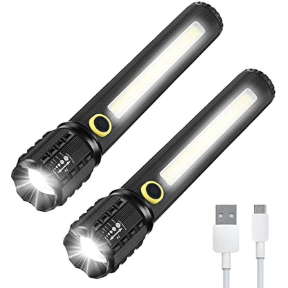 GeeRic LED Tactical Flashlight, 2 Pack Handheld Flashlights 3 Modes, Zoomable Adjustable Lightweight Pocket Size Bright Flashlights, 6.3 Inches Black
