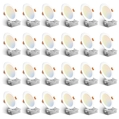 Amico 24 Pack 6 Inch 5CCT Ultra-Thin LED Recessed Ceiling Light with Junction Box, 1050LM Brightness, Dimmable Canless Wafer Downlight, 12W, ETL&FCC