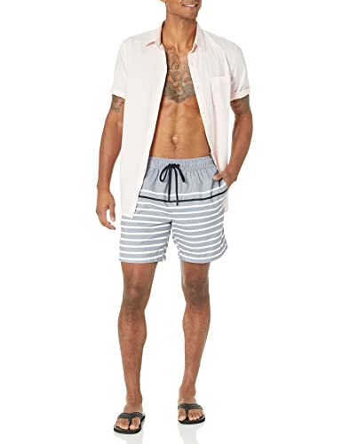 Amazon Essentials Men's 7" Quick-Dry Swim Trunk - Discontinued Colors, Black Charcoal Heather Narrow Stripe, Large