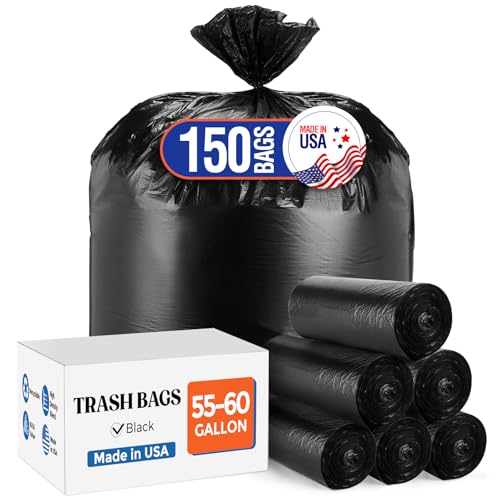 150 Count 55-60 Gallon Contractor Trash Bags Durable