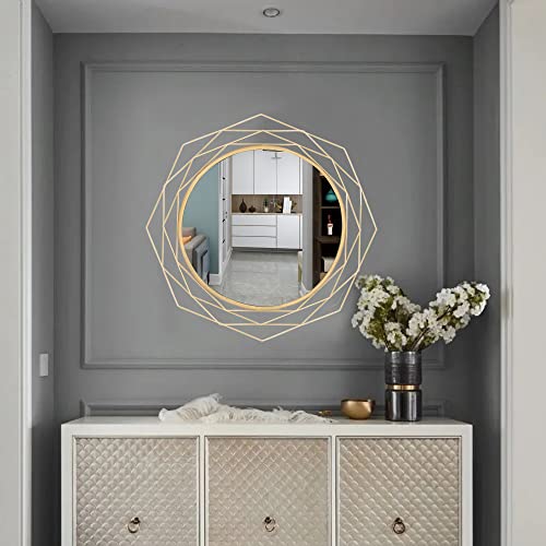 Yamyeud 30'' Round Wall Mounted Mirrors - Gold Bathroom Circle Mirror Personality Geometric Decorative Mirror for Living Room, Bedroom, Entryway Hanging Mirrors
