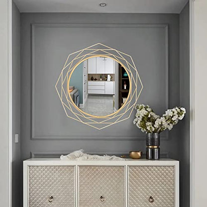Yamyeud 30'' Round Wall Mounted Mirrors - Gold Bathroom Circle Mirror Personality Geometric Decorative Mirror for Living Room, Bedroom, Entryway Hanging Mirrors