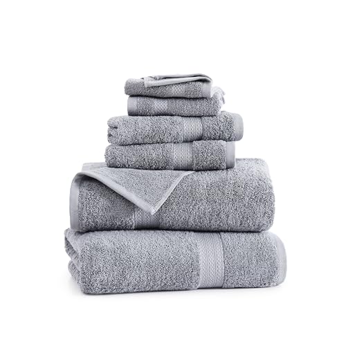 LANE LINEN Grey Bath Towels for Bathroom Set - 100% Cotton 6 Pc Towels Set, Absorbent Bathroom Towel Set, 2 Bath Towels, 2 Hand Towels, 2 Wash Cloths for Your Body and face - Grey Bath Towels Set