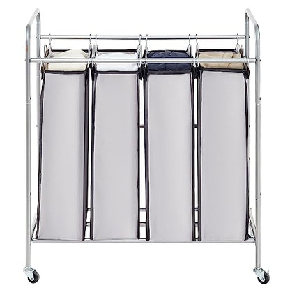 VEVOR Laundry Sorter Cart 4 Section, Laundry Hamper Heavy Duty with Lockable Wheels and 4 Removable Bags, Rolling Laundry Basket Sorter for Clothes Storage