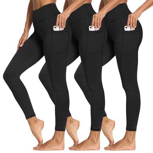 3 Pack Leggings with Pockets High Waisted Yoga Pants