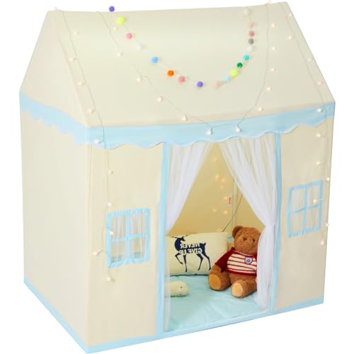 VEVOR Kids Play Tent, Kids Tent for Kids 1-5 Years Old, Tent for Kids with Windows for Indoor and Outdoor, Toddler Tent with Mat and Tent Lamp, Play House Castle Tent for Boys and Girls, Beige