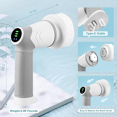 Electric spin scrubber,electric Spin Cleaning Brush IPX7 Waterproof with 6 Replaceable Brush Heads Dual Speed Led Display,Cordless Power Spin Scrubber for Bathroom/Floor/Tile/Tub/Kitchen/Stove/Car
