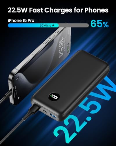 SOARAISE Power Bank, 27000 mAh Power Bank, PD3.0 QC4.0 22.5 W Fast Charging External Battery Pack with 3 USB Outputs and LED Digital Display, Portable Charger for iPhone, Samsung, Tablets and More