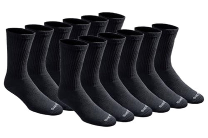 Dickies Men's Dri-Tech Essential Moisture Control Crew Socks, Available in M-XXL (6, Solid Black (12 Pairs), Medium