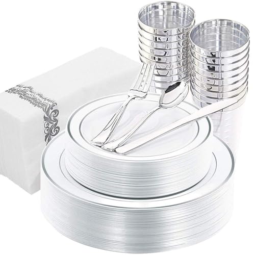 175 Piece Disposable Plastic Plates Party Dinnerware Set