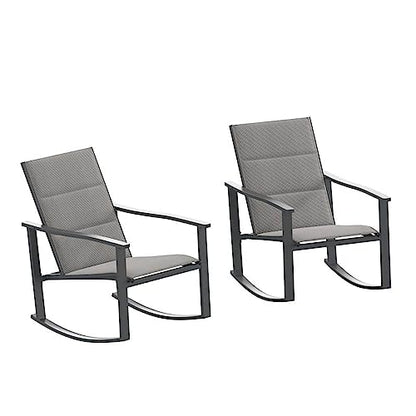 Flash Furniture Brazos Set of 2 Gray Outdoor Rocking Chairs with Flex Comfort Material and Black Metal Frame,Gray/Black