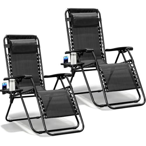 2 Pack Zero Gravity Reclining Folding Lounge Chairs (2 Colors)